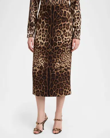Dolce & Gabbana Leo-Print Wool Midi Pencil Skirt | Thumbnail 4