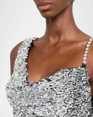 AREA Asymmetric Crystal-Strap Full Sequin Gown | Thumbnail 5