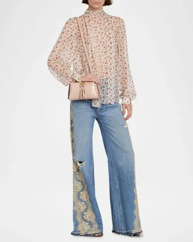 Dolce & Gabbana Floral Tie-Neck Chiffon Blouse | Thumbnail 2