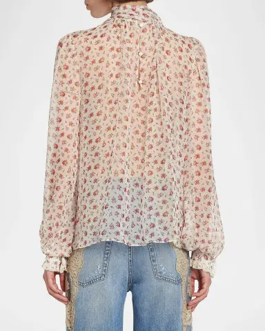 Dolce & Gabbana Floral Tie-Neck Chiffon Blouse | Thumbnail 4
