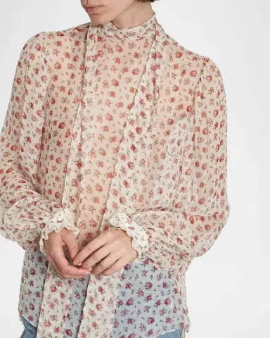 Dolce & Gabbana Floral Tie-Neck Chiffon Blouse | Thumbnail 5