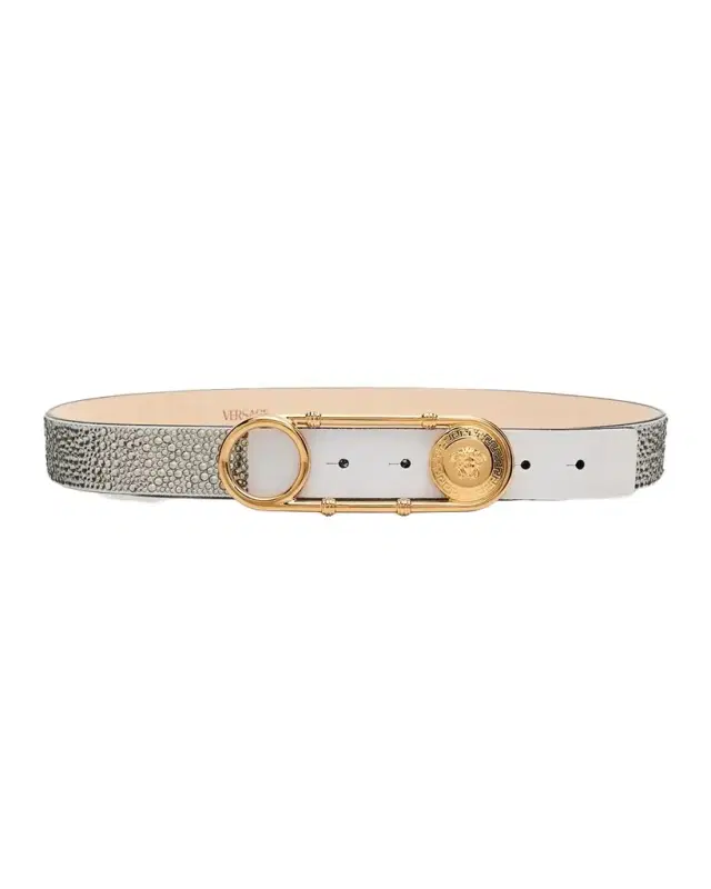 Crystal Safety Pin Leather Belt