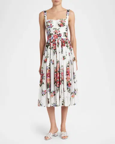 Dolce & Gabbana Floral-Print Sleeveless Bustier Midi Dress | Thumbnail 2