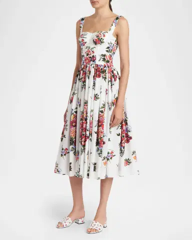 Dolce & Gabbana Floral-Print Sleeveless Bustier Midi Dress | Thumbnail 4