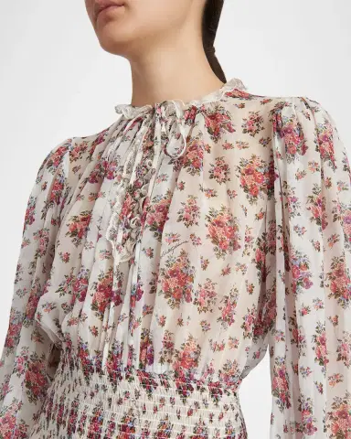 Dolce & Gabbana Floral-Print Shirred Chiffon Long-Sleeve Midi Dress | Thumbnail 5