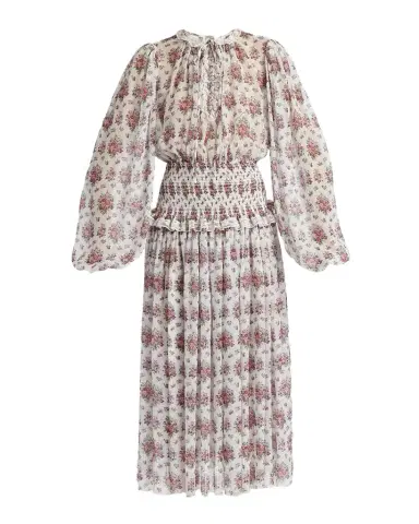 Dolce & Gabbana Floral-Print Shirred Chiffon Long-Sleeve Midi Dress | Thumbnail 1