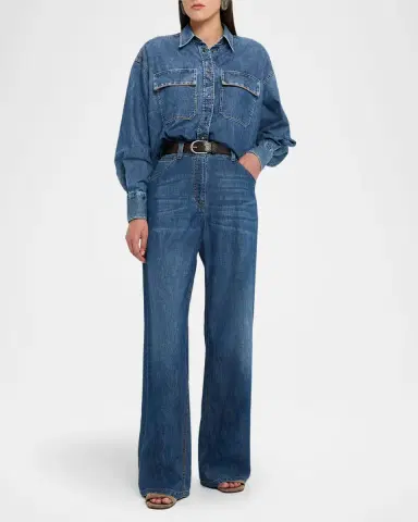 Brunello Cucinelli Super Light Denim Button-Down Shirt | Thumbnail 2