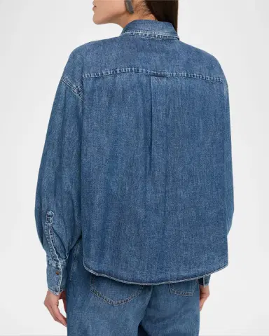 Brunello Cucinelli Super Light Denim Button-Down Shirt | Thumbnail 3