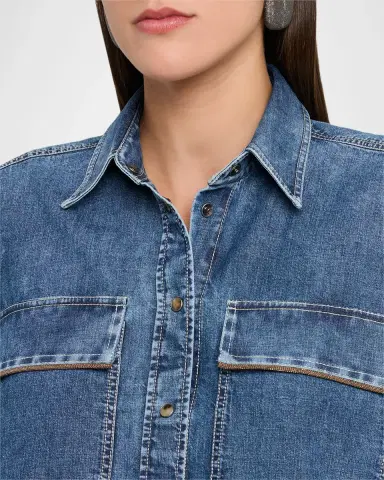 Brunello Cucinelli Super Light Denim Button-Down Shirt | Thumbnail 5