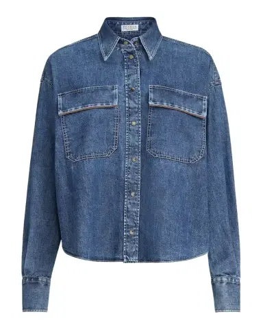 Brunello Cucinelli Super Light Denim Button-Down Shirt | Thumbnail 1