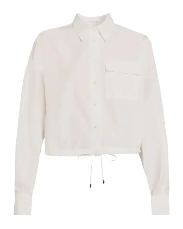Cotton Poplin Crop Button-Down Blouse