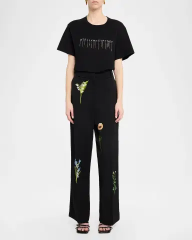 Stella McCartney Dropped-Waist Floral Embroidered Straight-Leg Trousers | Thumbnail 2 Stella McCartney Dropped-Waist Floral Embroidered Straight-Leg Trousers | Thumbnail 2