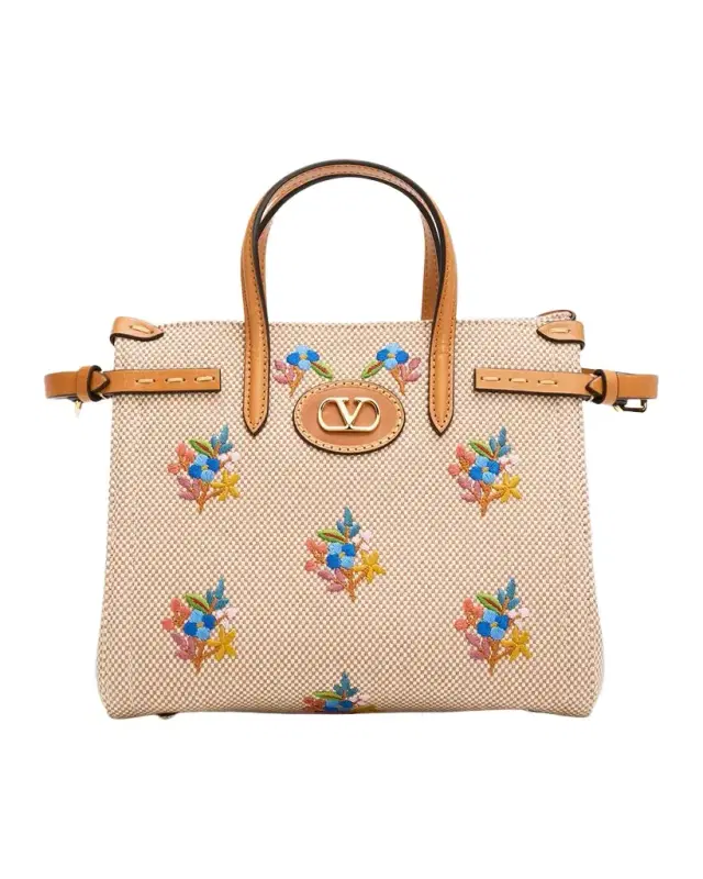 Antibes Small Embroidered Canvas Top-Handle Bag