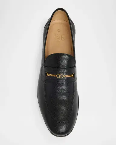 Valentino Garavani Men's Vlogo Signature Chain Kidskin Loafers | Thumbnail 3 Valentino Garavani Men's Vlogo Signature Chain Kidskin Loafers | Thumbnail 3