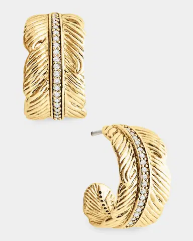 Anabel Aram Jewelry Feather Small Pave Hoop Earrings | Thumbnail 2
