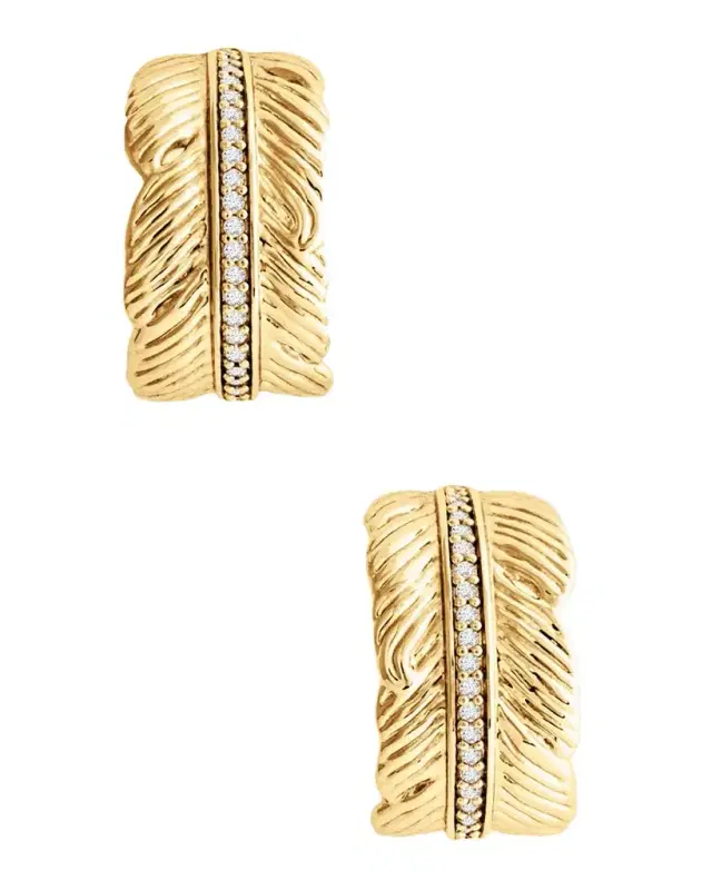 Feather Small Pave Hoop Earrings