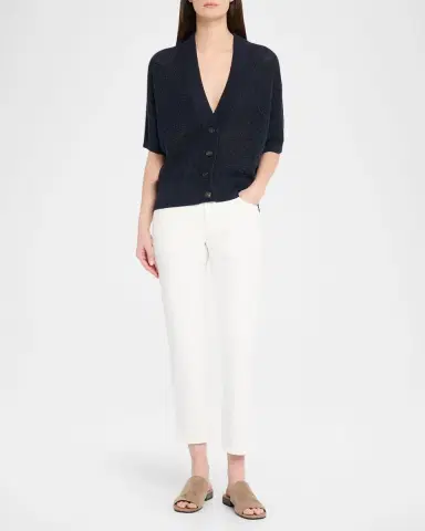Brunello Cucinelli Shimmering Diamond Knit Short-Sleeve Cardigan | Thumbnail 2 Brunello Cucinelli Shimmering Diamond Knit Short-Sleeve Cardigan | Thumbnail 2