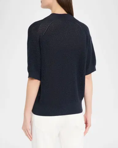 Brunello Cucinelli Shimmering Diamond Knit Short-Sleeve Cardigan | Thumbnail 3 Brunello Cucinelli Shimmering Diamond Knit Short-Sleeve Cardigan | Thumbnail 3
