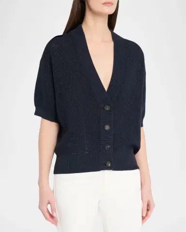 Brunello Cucinelli Shimmering Diamond Knit Short-Sleeve Cardigan | Thumbnail 4 Brunello Cucinelli Shimmering Diamond Knit Short-Sleeve Cardigan | Thumbnail 4
