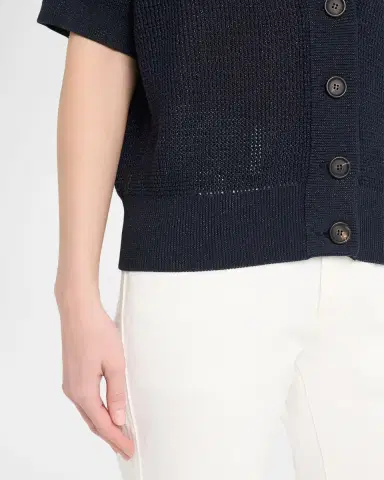 Brunello Cucinelli Shimmering Diamond Knit Short-Sleeve Cardigan | Thumbnail 5 Brunello Cucinelli Shimmering Diamond Knit Short-Sleeve Cardigan | Thumbnail 5