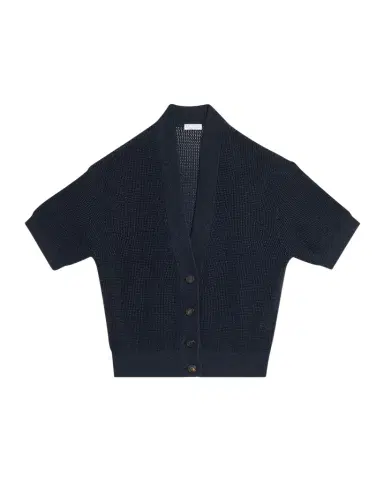 Brunello Cucinelli Shimmering Diamond Knit Short-Sleeve Cardigan | Thumbnail 1 Brunello Cucinelli Shimmering Diamond Knit Short-Sleeve Cardigan | Thumbnail 1