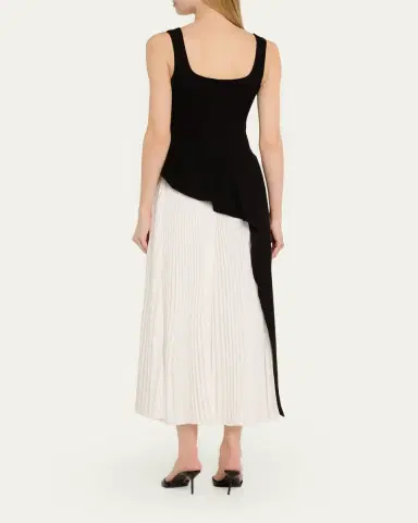 SIMKHAI Zayla Two-Tone Pleated Peplum Midi Dress | Thumbnail 3