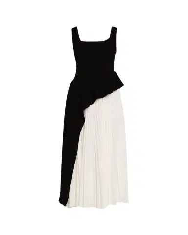 SIMKHAI Zayla Two-Tone Pleated Peplum Midi Dress | Thumbnail 1