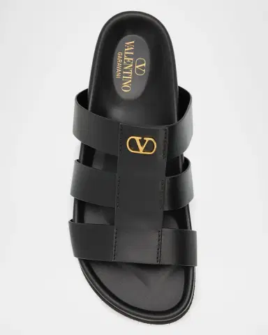 Valentino Garavani Men 's Studshield Calfskin VLogo Slide Sandals | Thumbnail 3