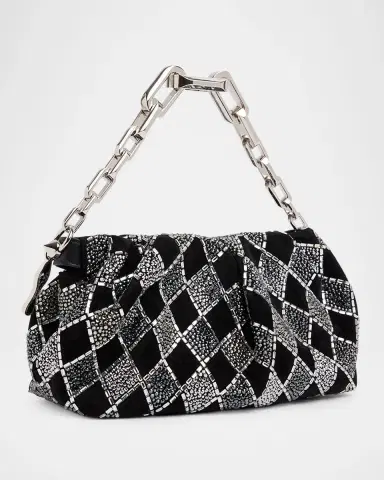 Christian Louboutin Eva Small Pleated Strass Shoulder Bag in Veau Velours | Thumbnail 2