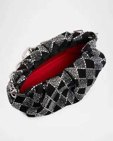 Christian Louboutin Eva Small Pleated Strass Shoulder Bag in Veau Velours | Thumbnail 3