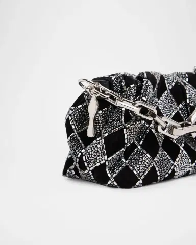Christian Louboutin Eva Small Pleated Strass Shoulder Bag in Veau Velours | Thumbnail 4
