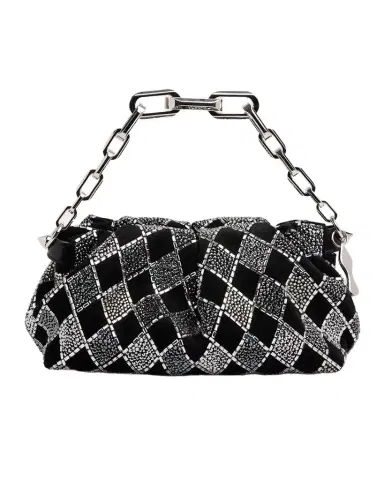 Christian Louboutin Eva Small Pleated Strass Shoulder Bag in Veau Velours | Thumbnail 1