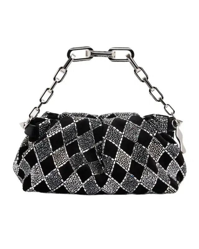 Christian Louboutin Eva Small Pleated Strass Shoulder Bag in Veau Velours