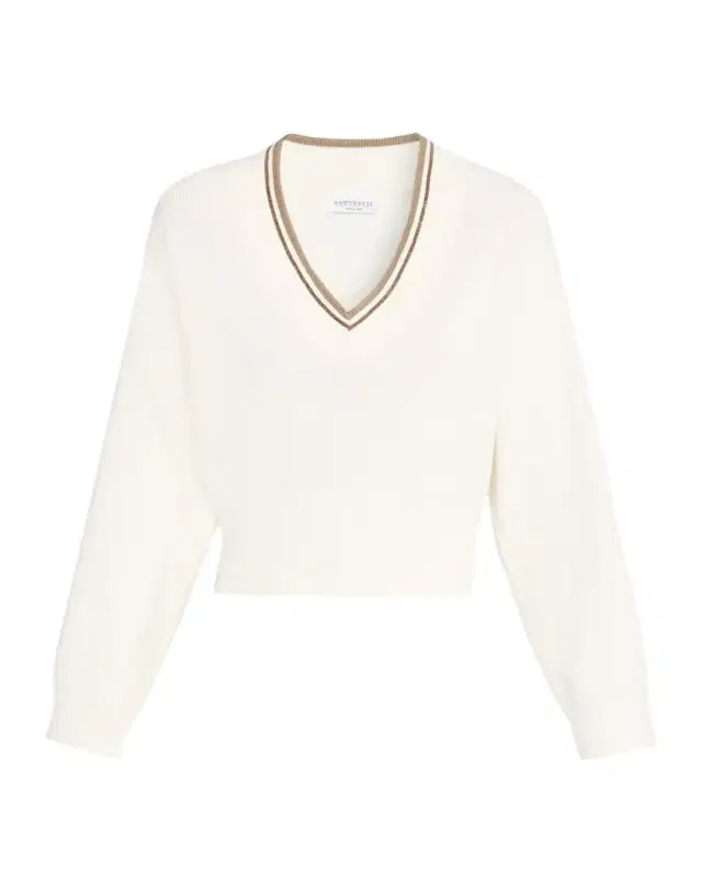 Cotton English Rib V-Neck Sweater