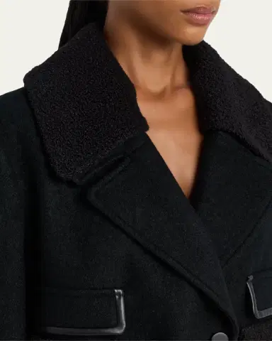 Emporio Armani Double-Breasted Peacoat with Faux Leather Trim | Thumbnail 5 Emporio Armani Double-Breasted Peacoat with Faux Leather Trim | Thumbnail 5