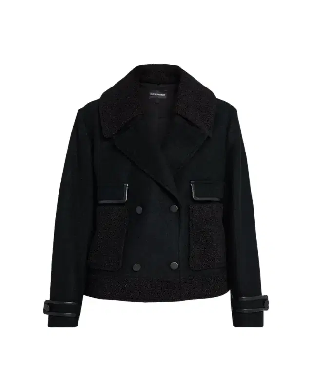 Double-Breasted Peacoat with Faux Leather Trim