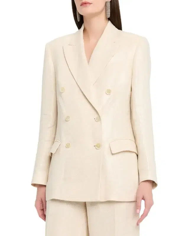 Shimmering Cotton-Silk Twill Double-Breasted Blazer
