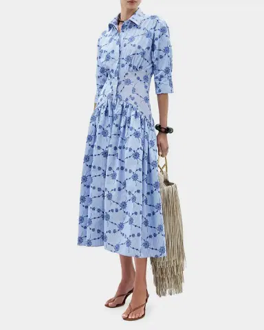 Silvia Tcherassi Indy Floral Striped Fit-&-Flare Midi Shirtdress | Thumbnail 2