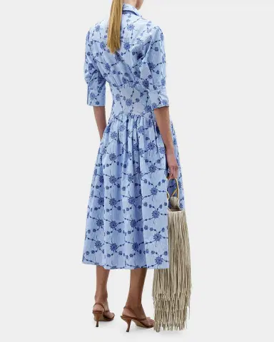 Silvia Tcherassi Indy Floral Striped Fit-&-Flare Midi Shirtdress | Thumbnail 3