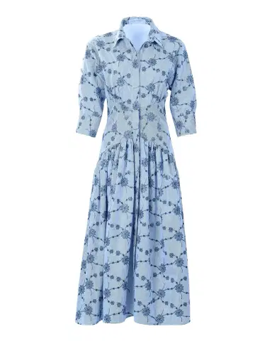 Silvia Tcherassi Indy Floral Striped Fit-&-Flare Midi Shirtdress | Thumbnail 1