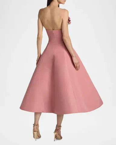 Oscar de la Renta Strapless Flower Applique Faille Midi Cocktail Dress | Thumbnail 3