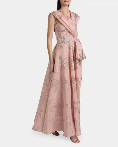 Talbot Runhof Metallic Floral Jacquard Draped One-Shoulder Gown | Thumbnail 2