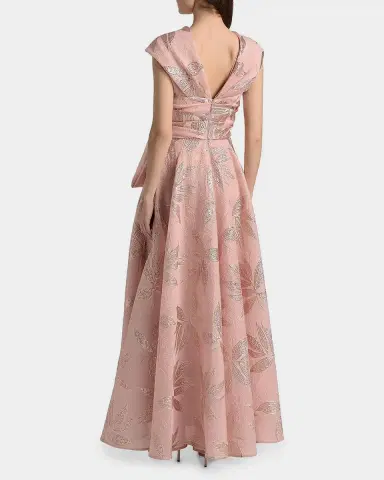Talbot Runhof Metallic Floral Jacquard Draped One-Shoulder Gown | Thumbnail 3