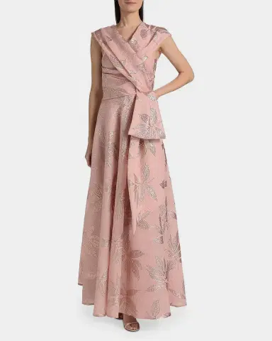 Talbot Runhof Metallic Floral Jacquard Draped One-Shoulder Gown | Thumbnail 4