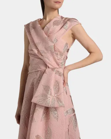 Talbot Runhof Metallic Floral Jacquard Draped One-Shoulder Gown | Thumbnail 5