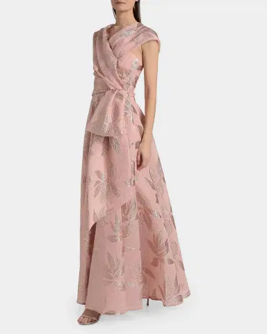 Talbot Runhof Metallic Floral Jacquard Draped One-Shoulder Gown | Thumbnail 7