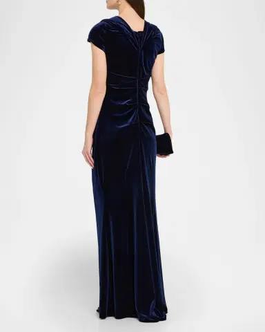 Talbot Runhof Draped Velvet Cap-Sleeve Gown | Thumbnail 3