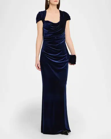 Talbot Runhof Draped Velvet Cap-Sleeve Gown | Thumbnail 4