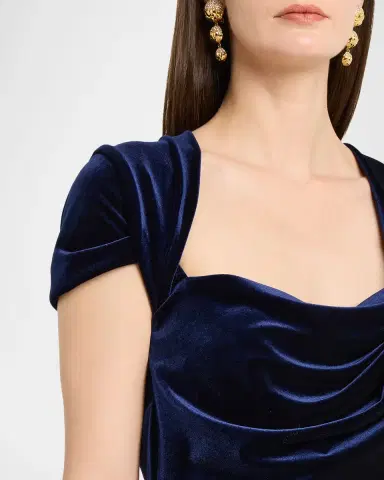 Talbot Runhof Draped Velvet Cap-Sleeve Gown | Thumbnail 5