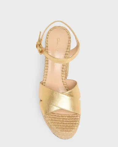 Gianvito Rossi Metallic Raffia Crisscross Platform Sandals | Thumbnail 3